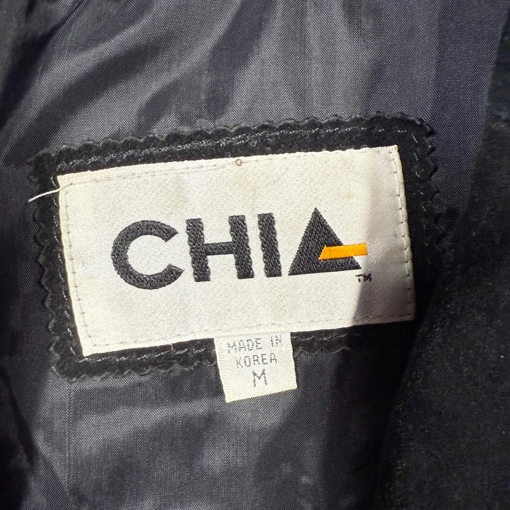 Vintage 80s CHIA Womens Black Suede Leopard Print Fringe Lace Up Jacket M - Picture 2 of 9